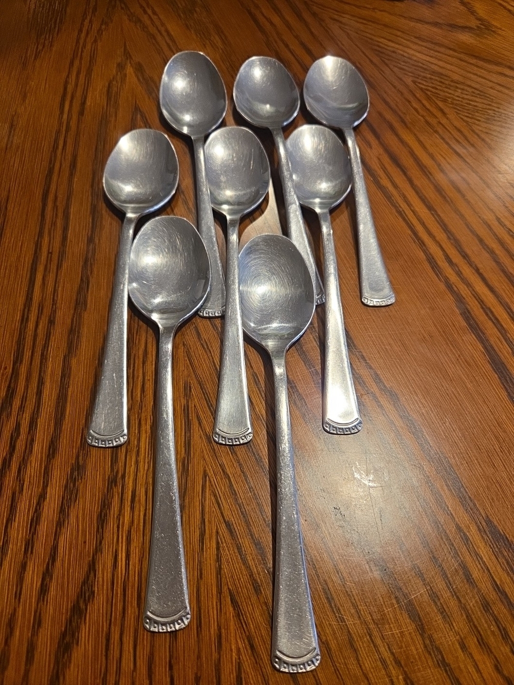 Vtg Stainless Steel НЕРЖ Tablespoons 8 USSR Era Flatware Scallop Patterned Rare